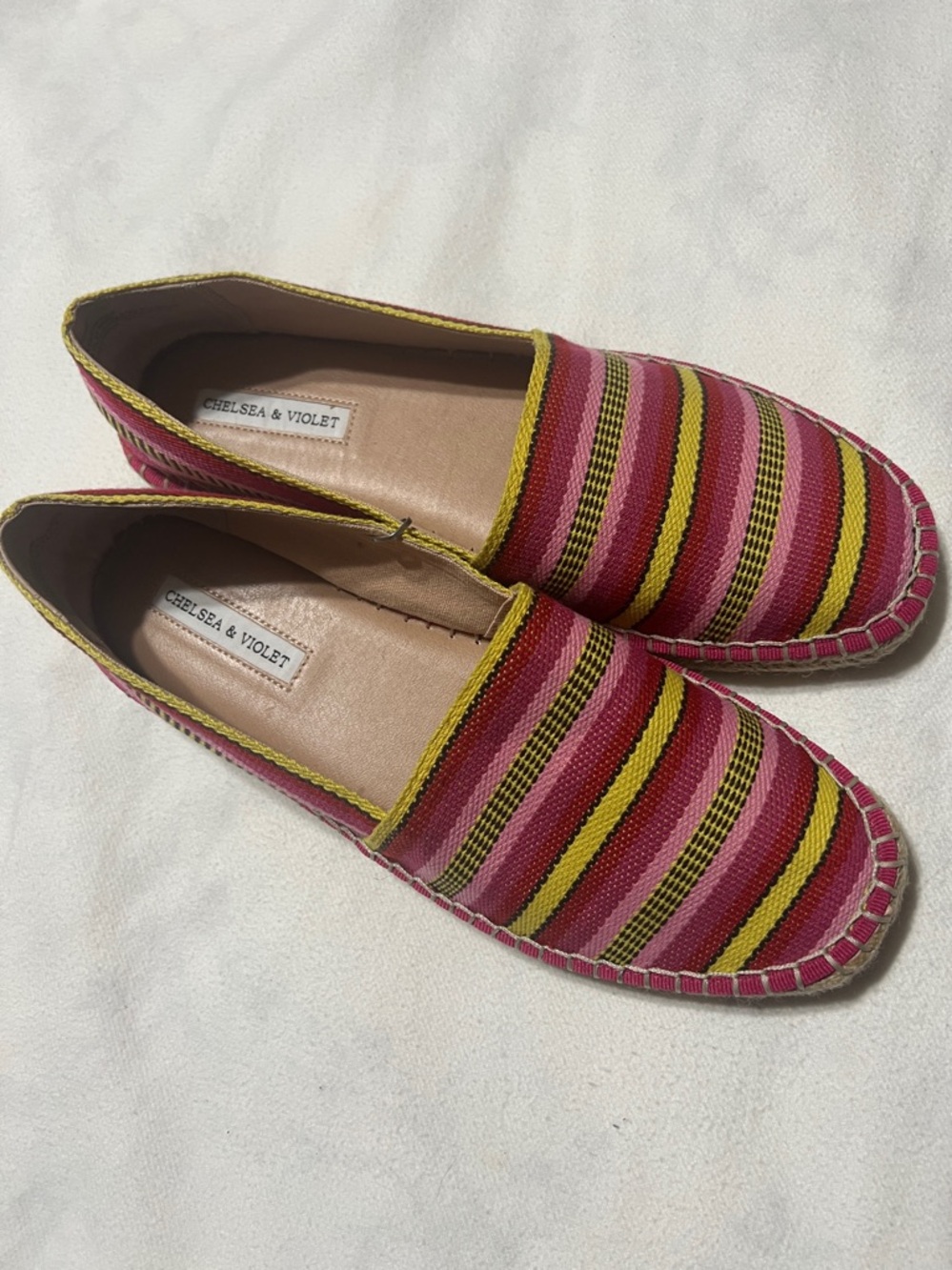 Chelsea & Violet Mimi Pink and Yellow Striped Canvas Espadrilles Size 9 - Picture 5 of 8